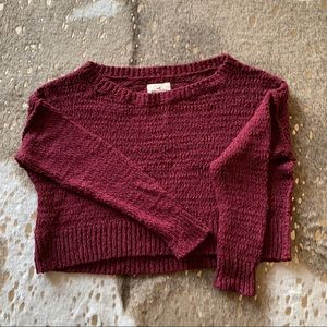 Hollister cropped burgundy knit sweater